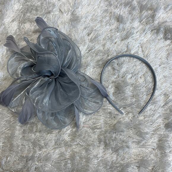 Gray Flower Sheer Fascinator w Attachable Headband OSFA - Picture 1 of 5